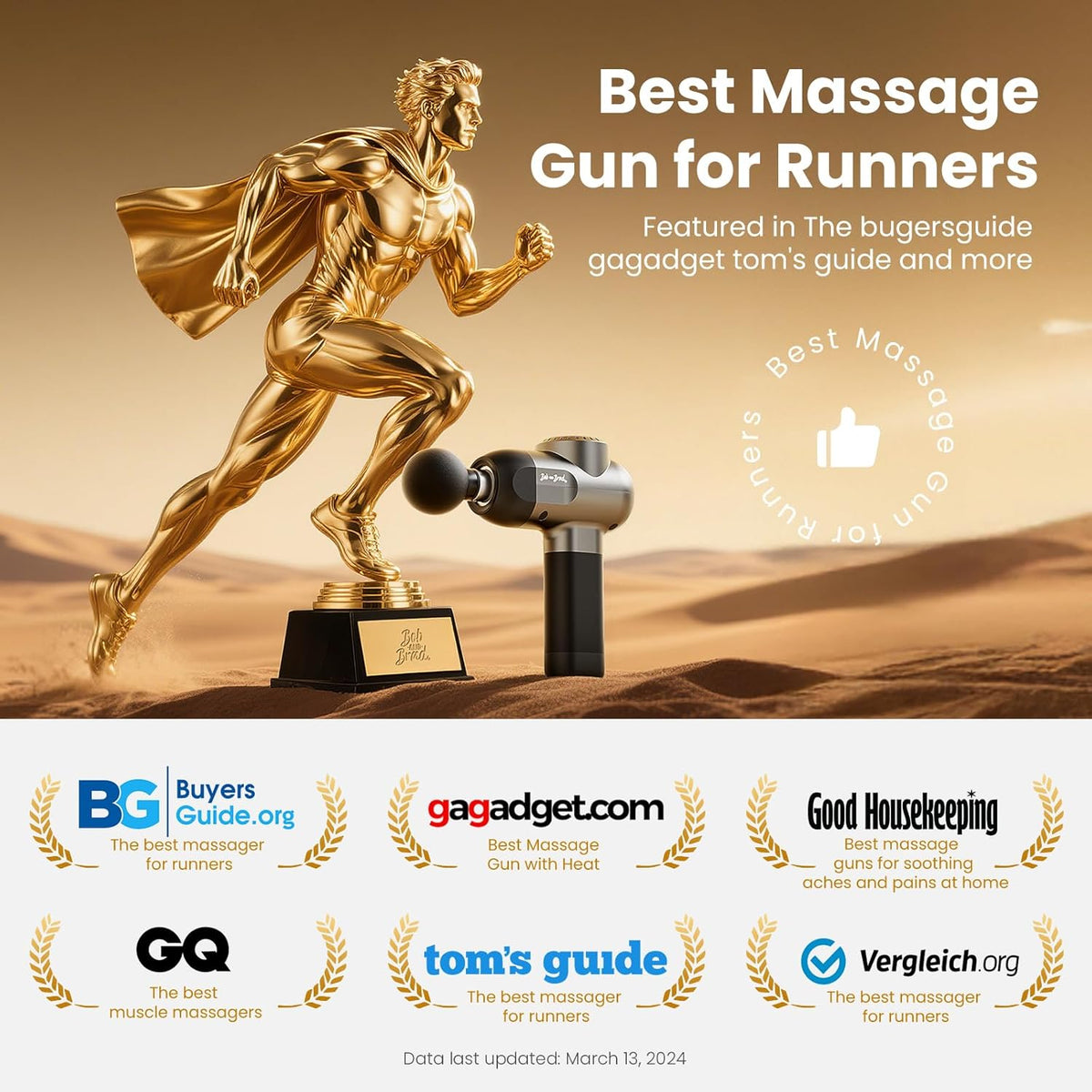 BOB AND BRAD C2 Massage Gun, Deep Tissue Percussion Massager Gun, Muscle Massager with 5 Speeds and 5 Heads