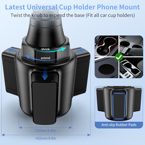 bokilino Cup Phone Mount for Car, Upgraded Version, Universal Cup Phone Cradle Holder with Long and Adjustable Neck, Friendly