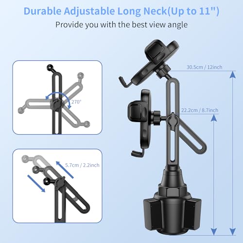 bokilino Cup Phone Mount for Car, Upgraded Version, Universal Cup Phone Cradle Holder with Long and Adjustable Neck, Friendly
