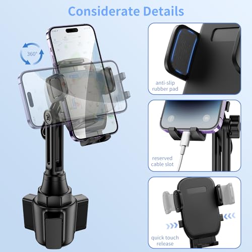 bokilino Cup Phone Mount for Car, Upgraded Version, Universal Cup Phone Cradle Holder with Long and Adjustable Neck, Friendly