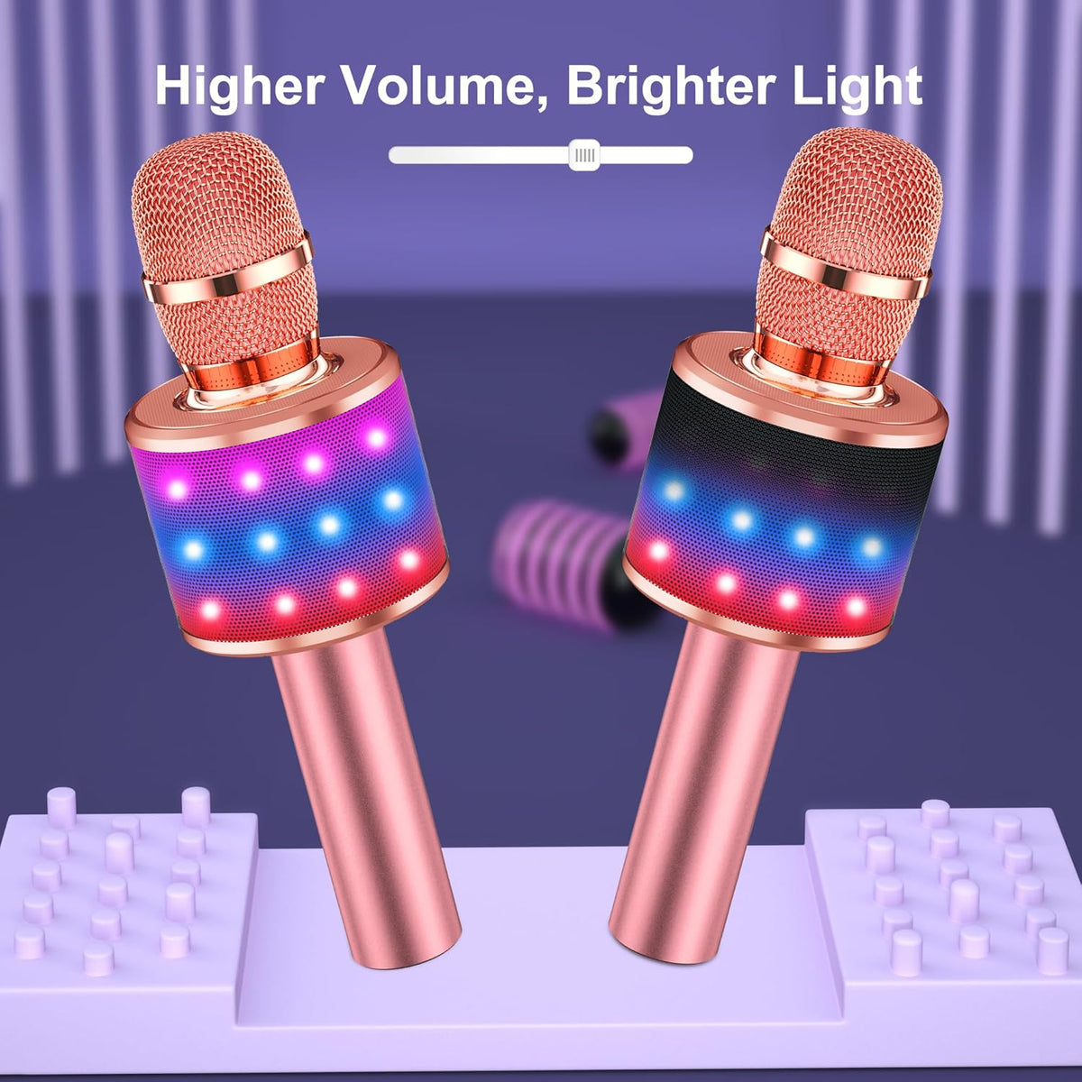 BONAOK Karaoke Microphone for Kids & Adults - Bluetooth Microphones Singing Mic with Disco Lights, Echo Effect (Rose Gold)
