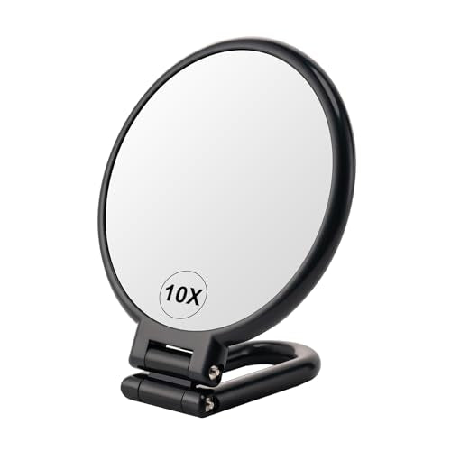 BOOMIBOO 1X/10X Magnifying Handheld Mirror Double Sided, Foldable Travel Makeup Mirror, Adjustable Rotation Pedestal Hand/Hanging/Desk Vanity