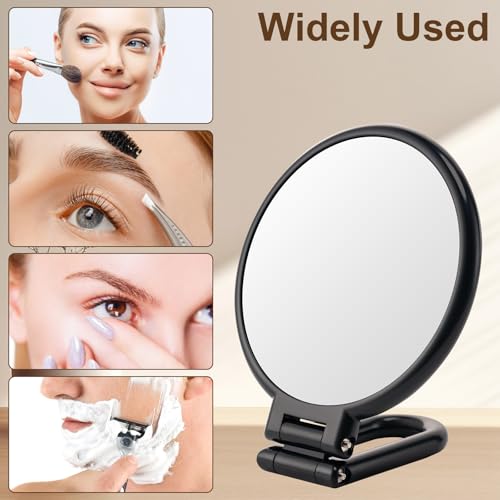 BOOMIBOO 1X/10X Magnifying Handheld Mirror Double Sided, Foldable Travel Makeup Mirror, Adjustable Rotation Pedestal Hand/Hanging/Desk Vanity