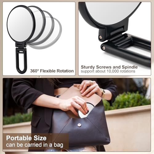 BOOMIBOO 1X/10X Magnifying Handheld Mirror Double Sided, Foldable Travel Makeup Mirror, Adjustable Rotation Pedestal Hand/Hanging/Desk Vanity