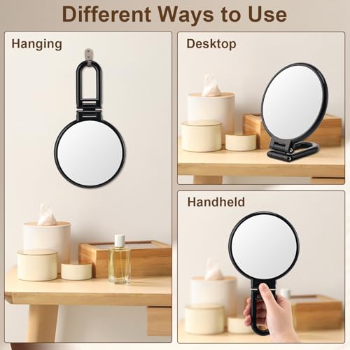 BOOMIBOO 1X/10X Magnifying Handheld Mirror Double Sided, Foldable Travel Makeup Mirror, Adjustable Rotation Pedestal Hand/Hanging/Desk Vanity