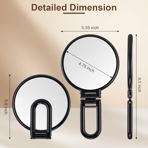 BOOMIBOO 1X/10X Magnifying Handheld Mirror Double Sided, Foldable Travel Makeup Mirror, Adjustable Rotation Pedestal Hand/Hanging/Desk Vanity