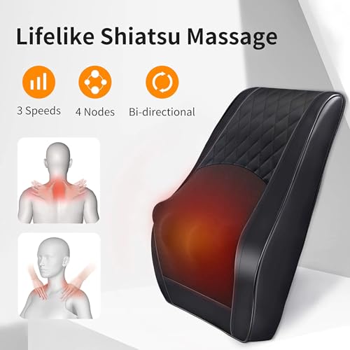 Boriwat Back Massager with Heat, 3D Kneading Massage Pillow for Back, Neck, Shoulders and Legs - Gift for Women & Men