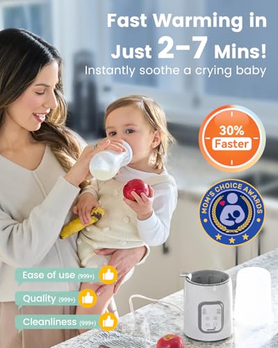 Bottle Warmer, Grownsy 8-in-1 Fast Baby Bottle Warmer with Timer, Safe for Breastmilk Nutrients, Accurate Temperature Control, with Defrost