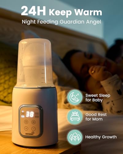 Bottle Warmer, Grownsy 8-in-1 Fast Baby Bottle Warmer with Timer, Safe for Breastmilk Nutrients, Accurate Temperature Control, with Defrost