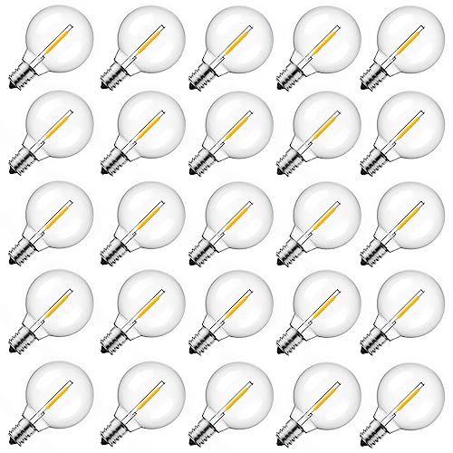 Brightown 25 Pack G40 LED String Light Replacement Bulbs - E12 Base, 2200K Warm White, Shatterproof Plastic, Waterproof