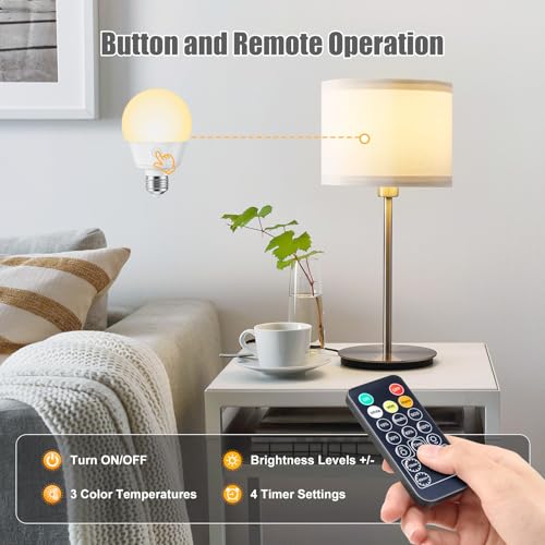 Brightown E26 Rechargeable Light Bulb with Remote Timer and 3 Color Temperatures, Battery Backup Bulb for Sconces and Lamps, E26 Detachable Charging