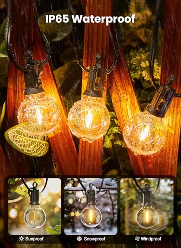 Brightown Outdoor String Lights, 50FT 25 G40 Bulbs Shatterproof Patio Lights, IP65 Waterproof Dimmable Hanging Connectable Globe LED Outdoor Lights