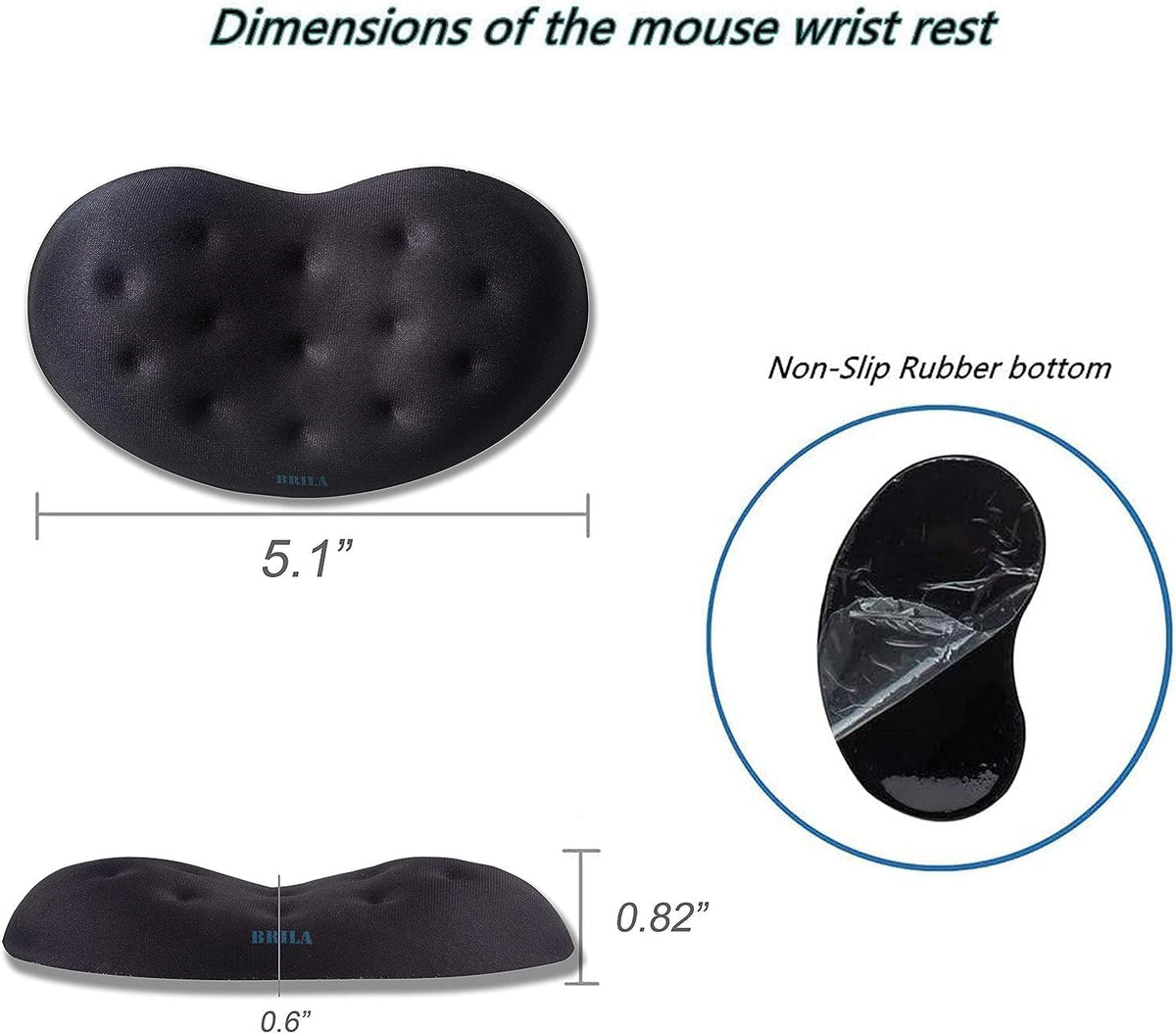 BRILA Ergonomic Memory Foam Mouse Wrist Rest Support Pad Cushion for Computer, Laptop, Office Work, PC Gaming (Black Mouse Wrist Rest)