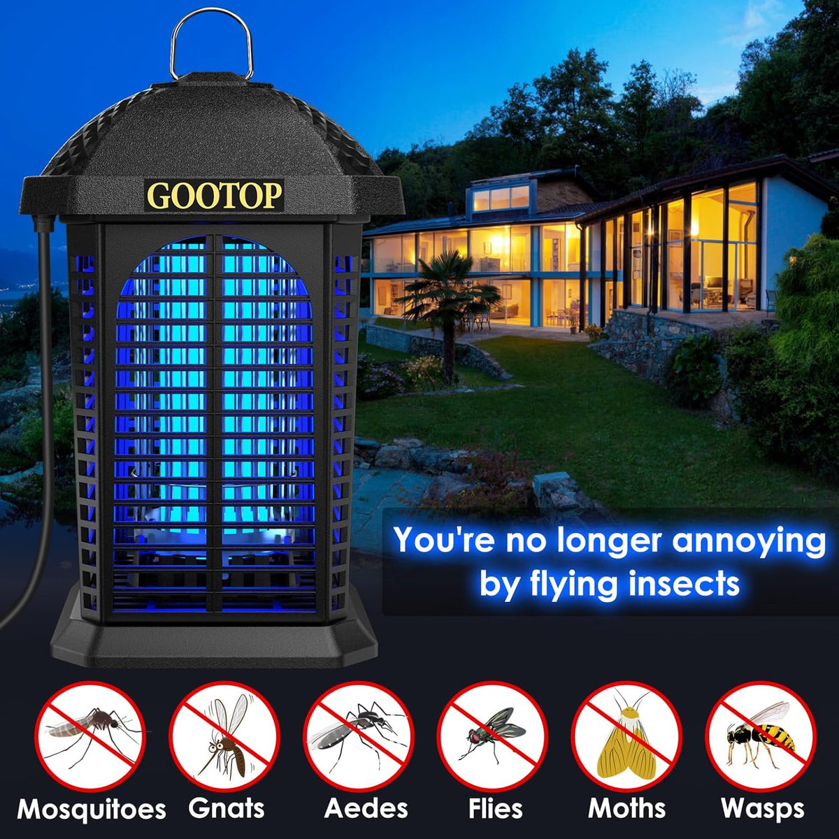 Bug Zapper Outdoor, 4200V Electric Mosquito Zapper, Bug Zapper Outdoor, Fly Traps, Fly Zapper, Mosquito Killer Indoor 3 Prong Plug, 90-130V