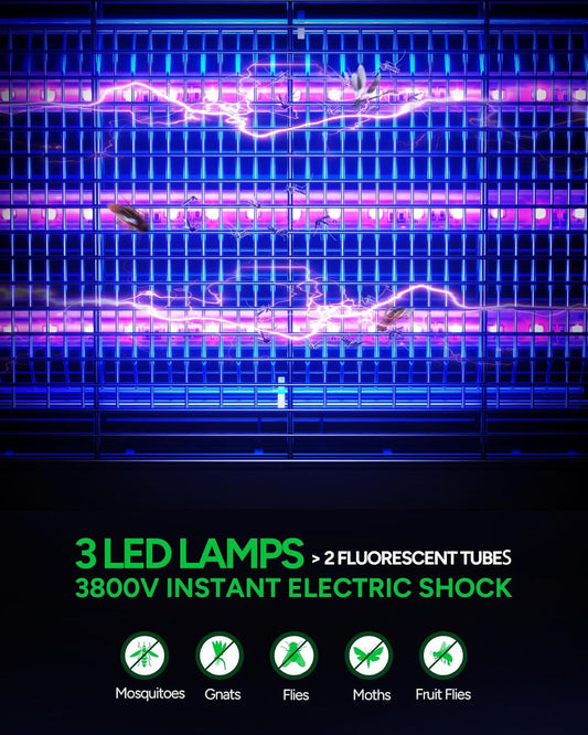Buzbug LED Bug Zapper Indoor, 3 Efficient 50000H LED Bulbs, Energy Saving & Dual Band Attraction, High-Voltage Electric Mosquito Zapper
