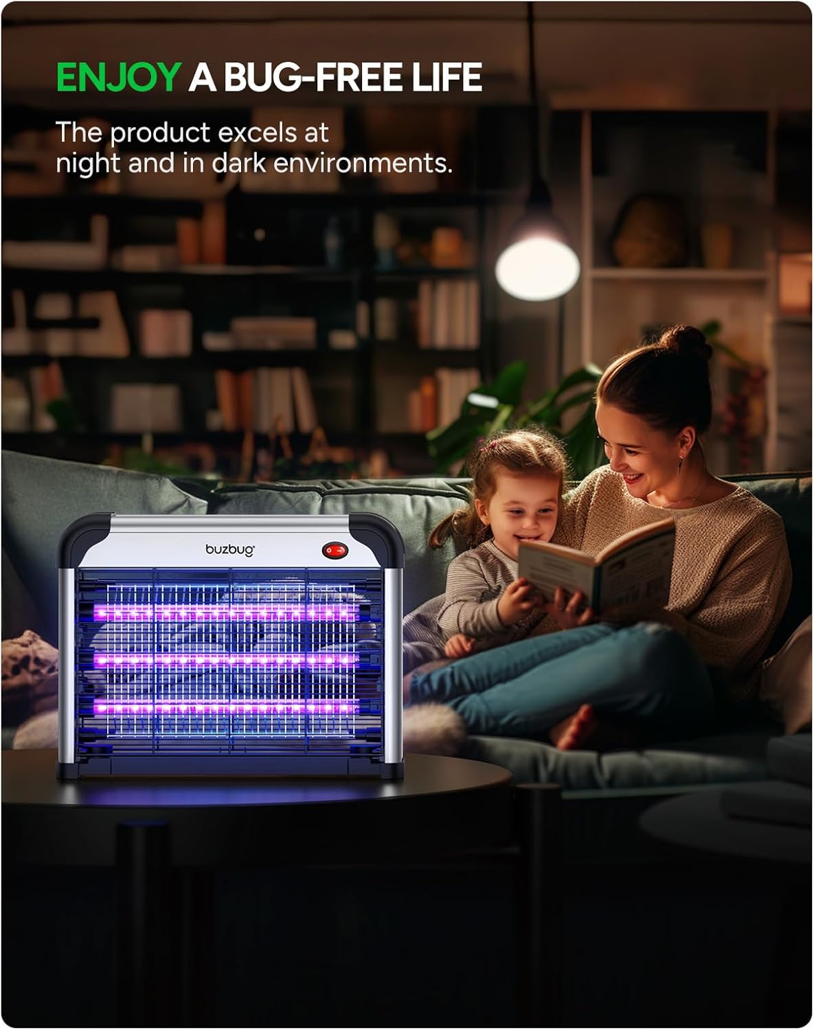 Buzbug LED Bug Zapper Indoor, 3 Efficient 50000H LED Bulbs, Energy Saving & Dual Band Attraction, High-Voltage Electric Mosquito Zapper
