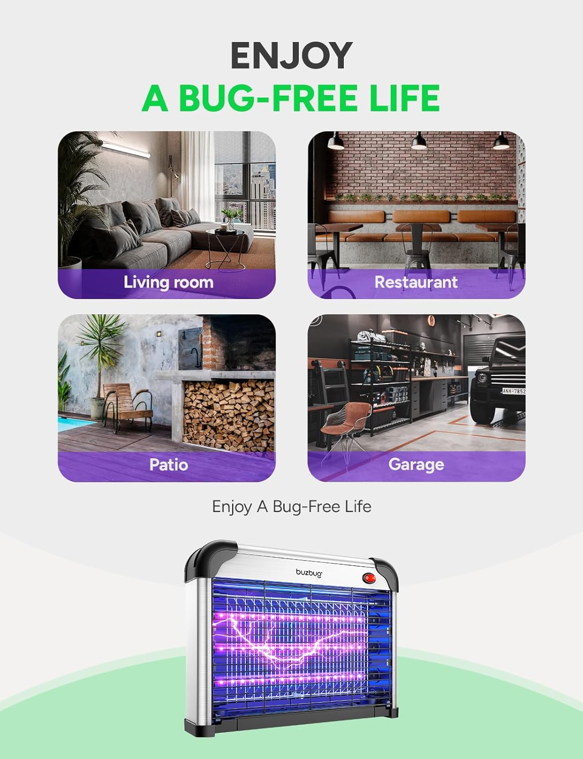 Buzbug LED Bug Zapper Indoor, 3 Efficient 50000H LED Bulbs, Energy Saving & Dual Band Attraction, High-Voltage Electric Mosquito Zapper