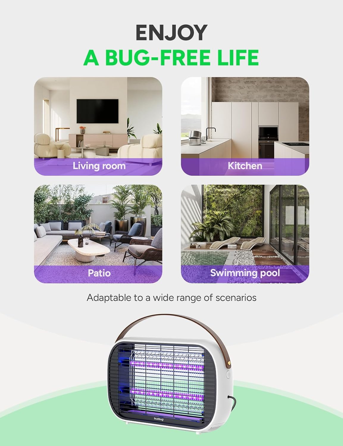 Buzbug LED Bug Zapper Indoor, LED Bulbs Up to 50,000 Hours, Sustainable Less Power, Durable High-Voltage Electric Mosquito Zapper