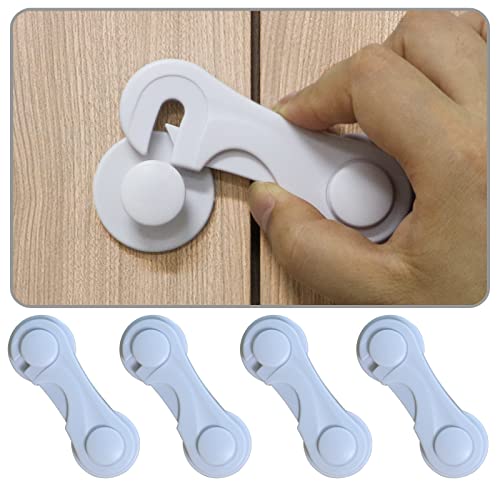 Cabinet Door Locks for Baby Proofing and Child Safety, 4 Pack Childproof Cabinet Locks with Adhesive for Drawer Cupboards Fridge Closet (White-4PCS)