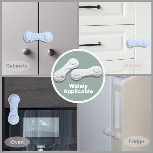 Cabinet Door Locks for Baby Proofing and Child Safety, 4 Pack Childproof Cabinet Locks with Adhesive for Drawer Cupboards Fridge Closet (White-4PCS)