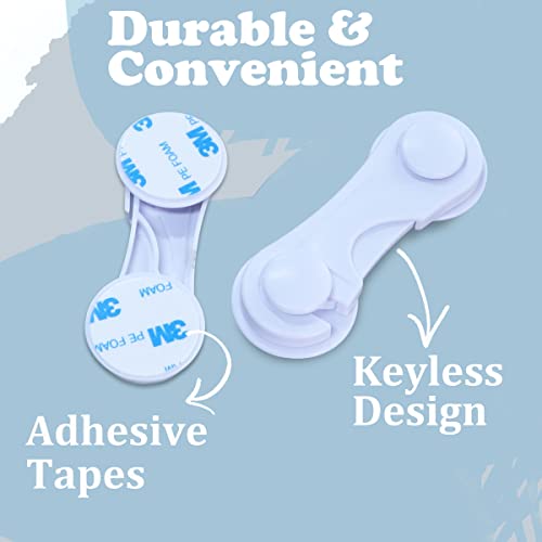 Cabinet Door Locks for Baby Proofing and Child Safety, 4 Pack Childproof Cabinet Locks with Adhesive for Drawer Cupboards Fridge Closet (White-4PCS)