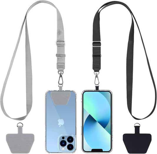 CACOE Phone Lanyard 2 Pack-2× Adjustable Neck Strap, 2× Phone Patches, Universal Cell Phone Multifuctional Patch Lanyards (Black+Gray)