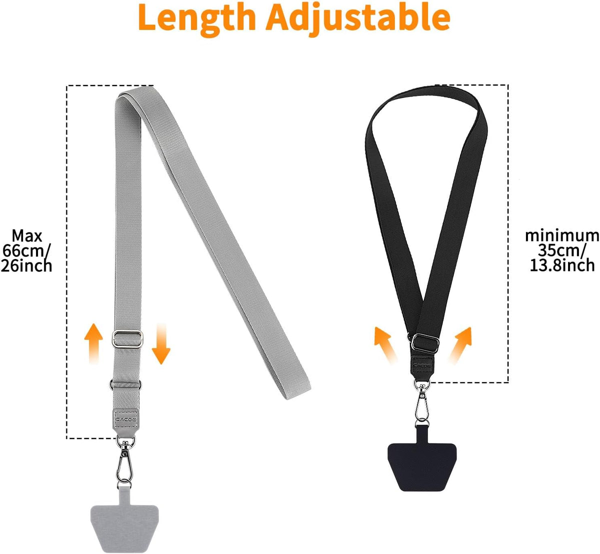 CACOE Phone Lanyard 2 Pack-2× Adjustable Neck Strap, 2× Phone Patches, Universal Cell Phone Multifuctional Patch Lanyards (Black+Gray)