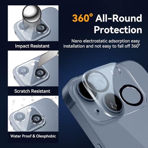 Camera Lens Protector for iPhone 15 / iPhone 14 6.1" & iPhone 15 Plus/iPhone 14 Plus 6.7", 9H Tempered Glass, Ultra HD, Scratch Resistance Easy