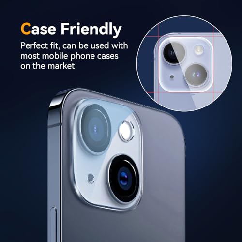 Camera Lens Protector for iPhone 15 / iPhone 14 6.1" & iPhone 15 Plus/iPhone 14 Plus 6.7", 9H Tempered Glass, Ultra HD, Scratch Resistance Easy