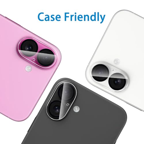 Camera Lens Protector for iPhone 16 and 16 Plus 3 Pack, Tempered Glass, Ultra HD, 9H Hardness, Anti-Scratch, Case Friendly, Easy to Install