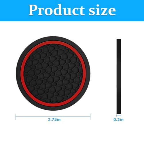 Car Cup Holder Coasters 4 Pack – Non-Slip 2.75" Anti-Spill Inserts, Black/Red