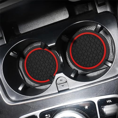 Car Cup Holder Coasters 4 Pack – Non-Slip 2.75" Anti-Spill Inserts, Black/Red