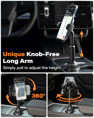 APPS2Car Universal Car Cup Phone Holder | Quick Extension Long Arm | 360° Swivel | Adjustable for iPhone, Samsung, Google, and All Smartphones