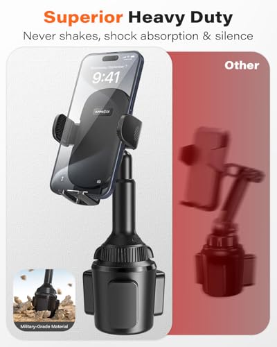 APPS2Car Universal Car Cup Phone Holder | Quick Extension Long Arm | 360° Swivel | Adjustable for iPhone, Samsung, Google, and All Smartphones