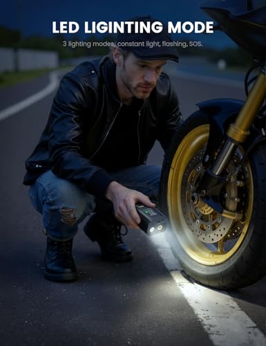 Car Tire Inflator Portable Air Compressor - Lamicall, 4X Faster, 150 PSI, Bike Air Pump, Rechargeable Battery, Pressure Gauge Display, LED Light