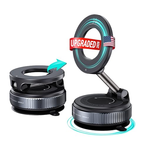 CARMOUNT Clutch-X™ Black - Upgraded Vacuum Phone Mount Suction Cup Car Phone Holder for iPhone, Window Phone Mount, 360° Vacuum Magnetic Phone Holder