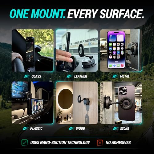 CARMOUNT Clutch-X™ Black - Upgraded Vacuum Phone Mount Suction Cup Car Phone Holder for iPhone, Window Phone Mount, 360° Vacuum Magnetic Phone Holder