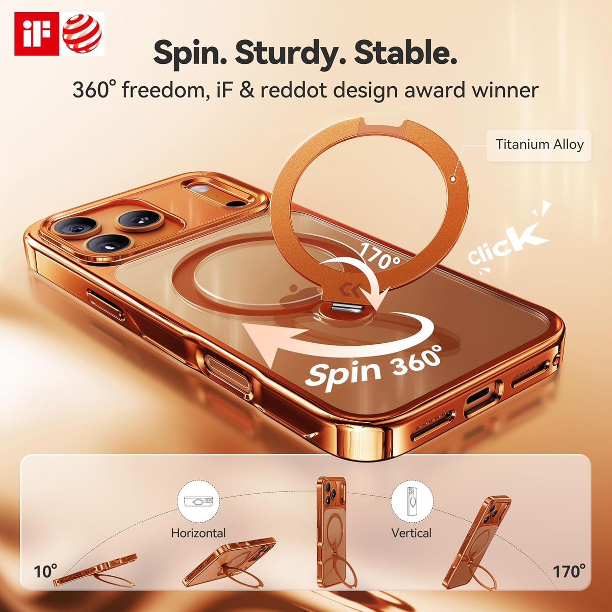 CASEKOO 360 Spin Magnetic Stand for iPhone 17 Pro Max Case, Fit for MagSafe, 17FT Drop Protection