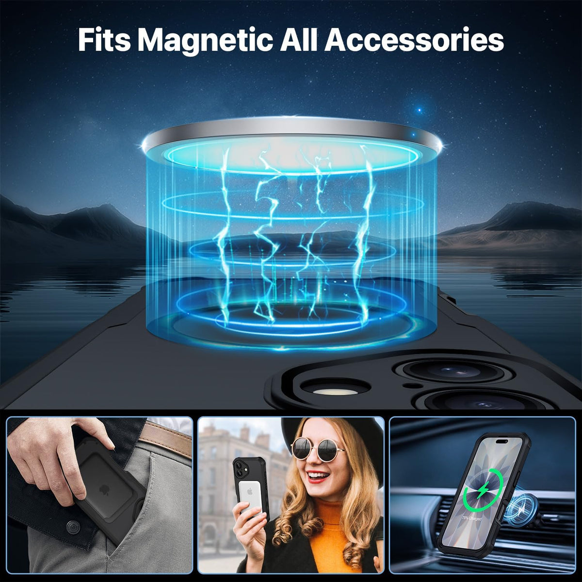 CENHUFO Magnetic Privacy for iPhone 17 Case, Compatible with Magsafe, Full Body Phone Case Built-in 9H Tempered Glass Privacy Screen Protector (Black)