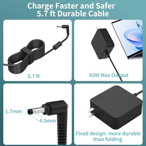 Charger for Lenovo Laptop IdeaPad 1/3/5 Slim 3/3i Flex 5 (14 15 16 Inch) V14 V15 V17 S145 S340 S540 320 320S 330 330S Lengthened Power Cord Round Tip