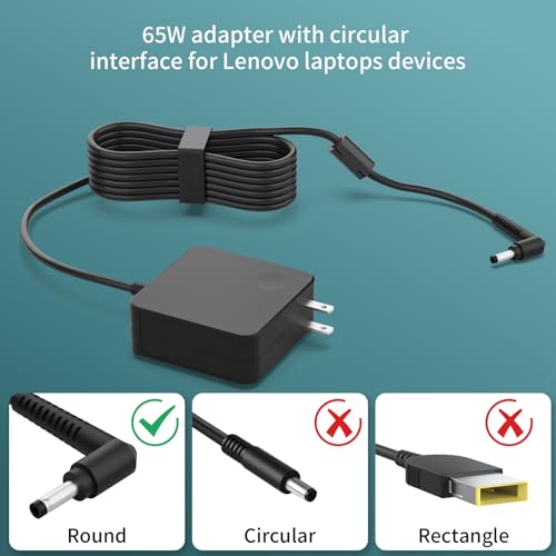Charger for Lenovo Laptop IdeaPad 1/3/5 Slim 3/3i Flex 5 (14 15 16 Inch) V14 V15 V17 S145 S340 S540 320 320S 330 330S Lengthened Power Cord Round Tip