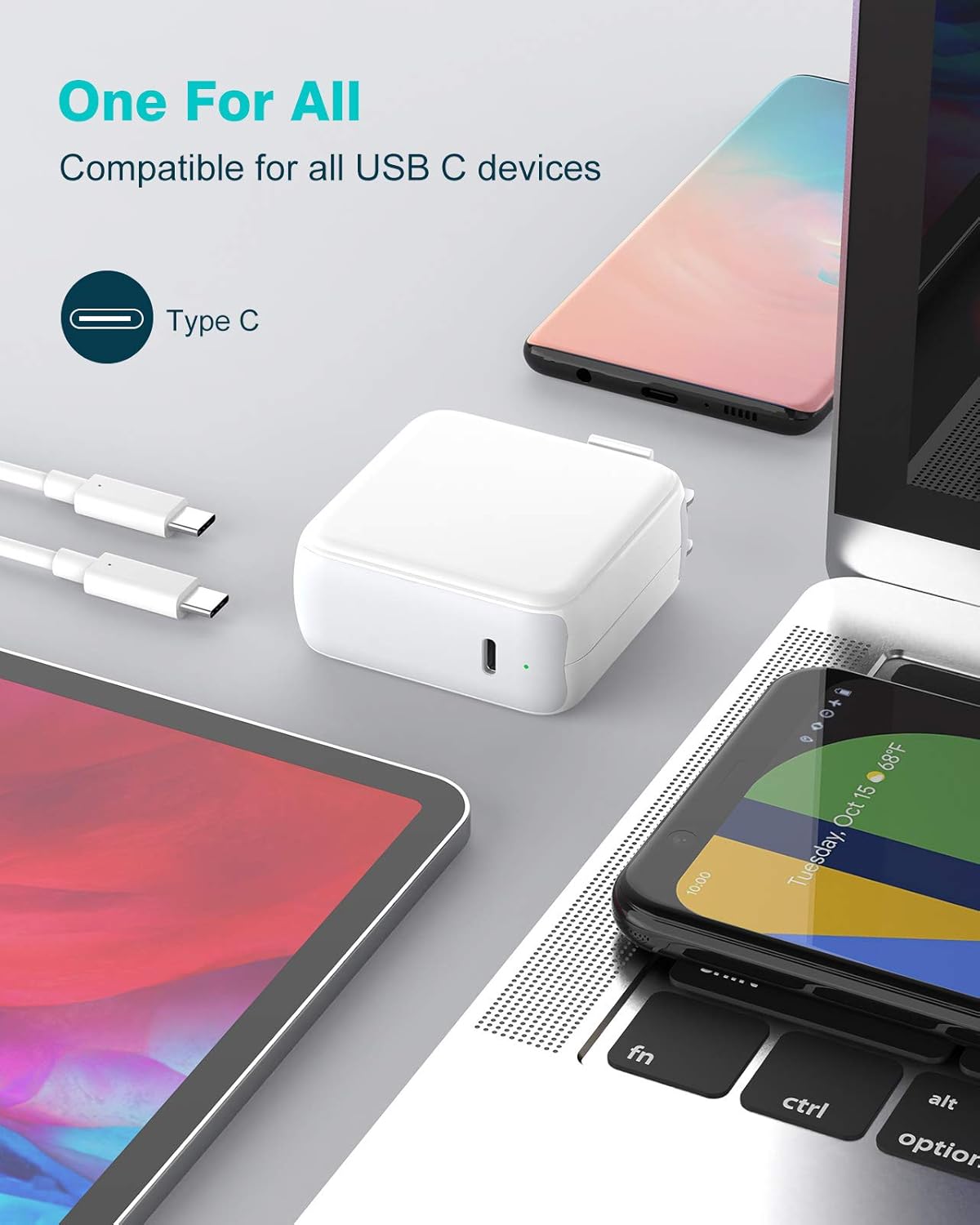 Charger for MacBook Air MacBook Pro 13 14 15 16 inch 2025 2024 2023 2022 2021 2020, M1 M2 M3 M4 Laptop 70W USB C Power Adapter, iPad, LED