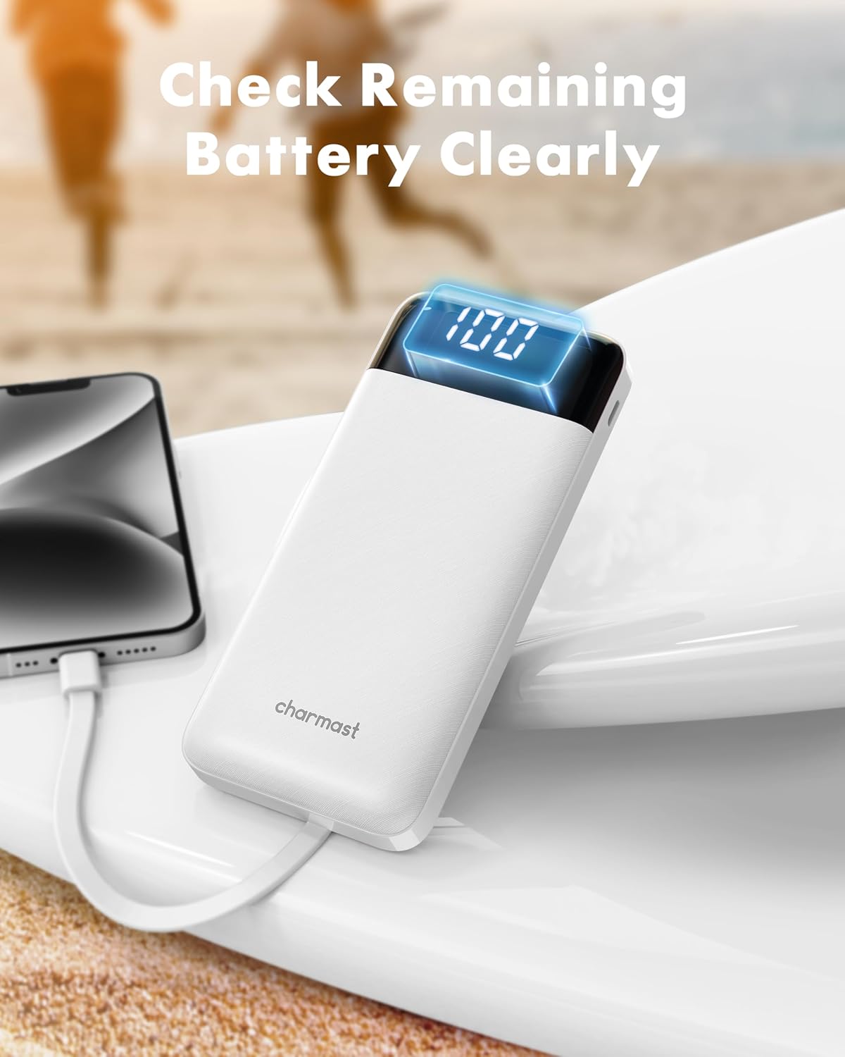 Charmast Portable Charger with Built in Cables, Power Bank with Cords Wires, Slim 10000mAh Travel Battery Pack 6 Outputs 3 Inputs 3A Fast Charging