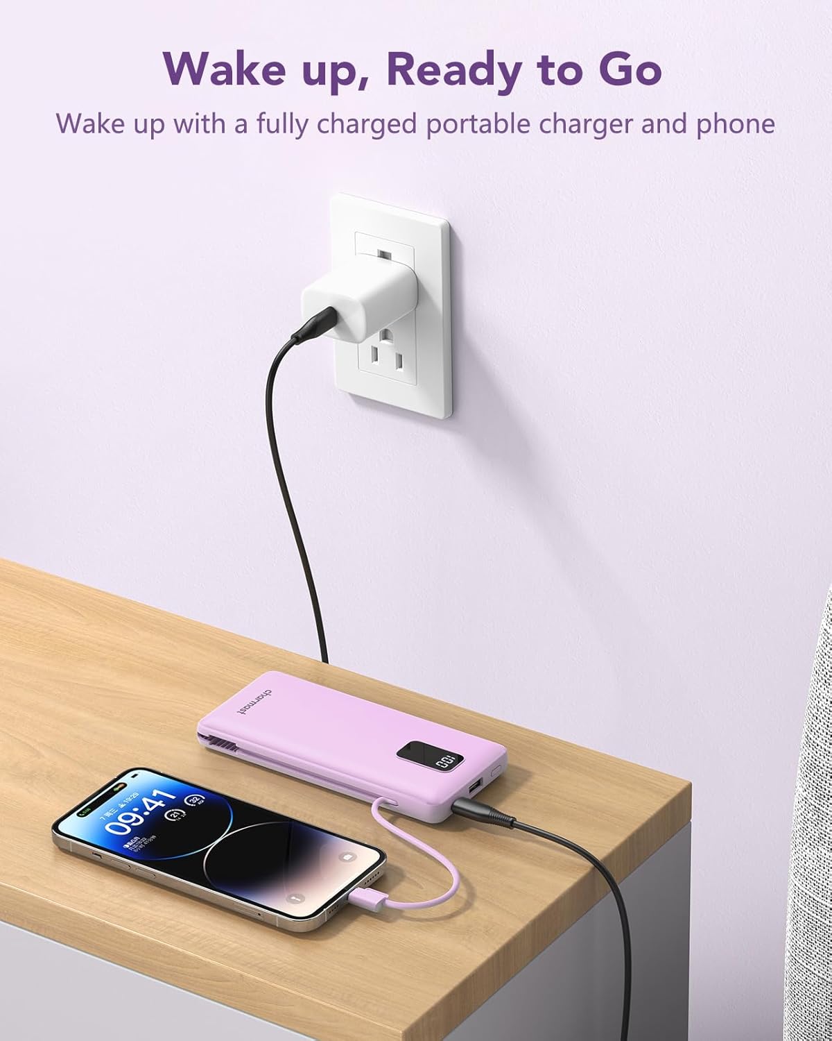 charmast Portable Charger with Built-in Cables & Wall Plug, 10000mAh Portable Power Bank, External Battery Pack Travel Essentials