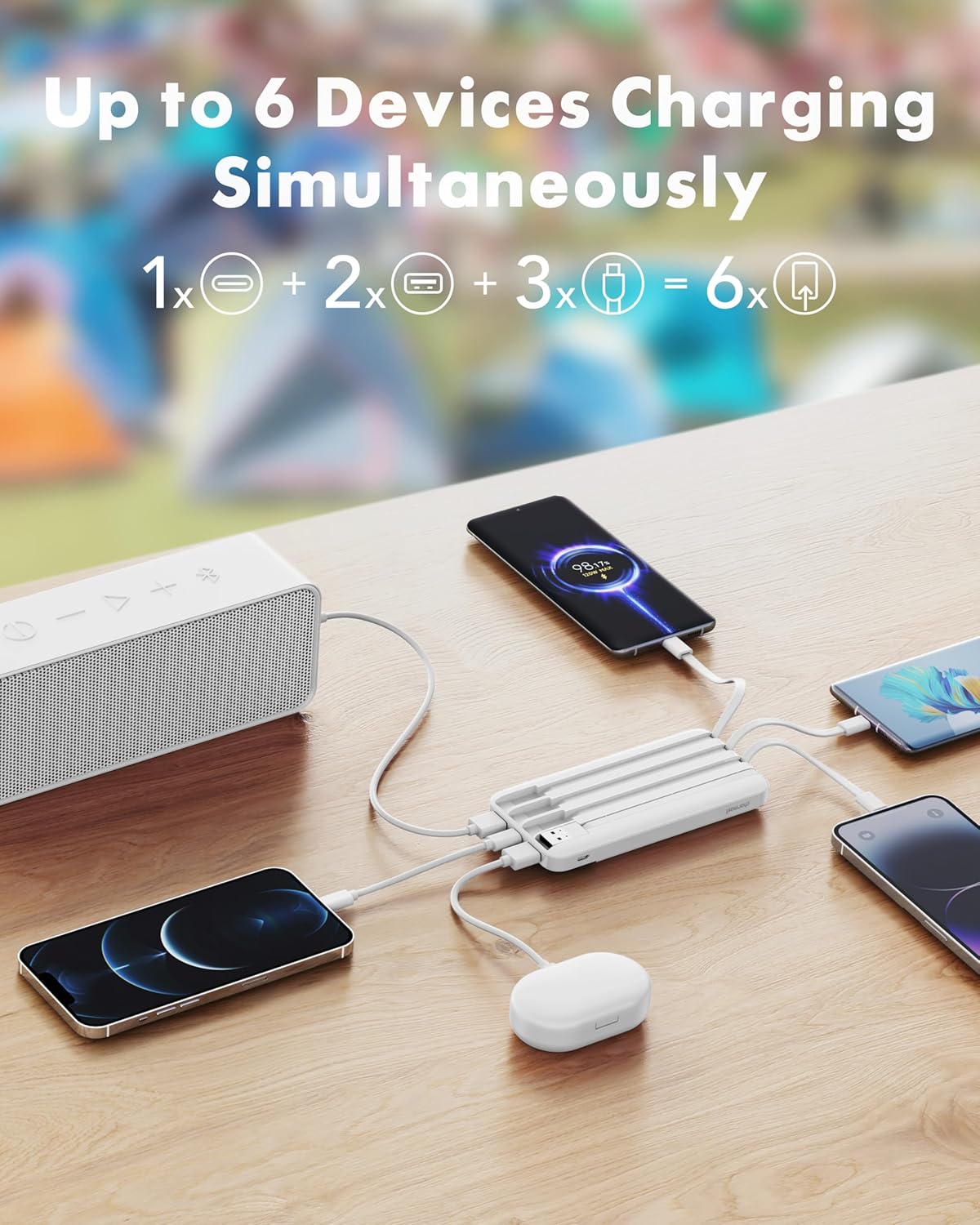 Charmast Portable Charger with Built in Cables, Power Bank with Cords Wires, Slim 10000mAh Travel Battery Pack 6 Outputs 3 Inputs 3A Fast Charging