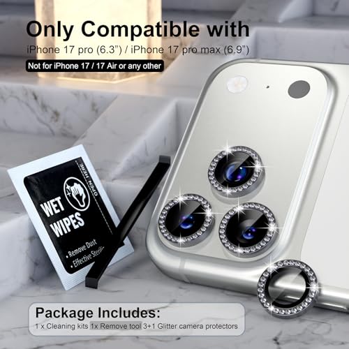 Choiche Compatible for iPhone 17 Pro/iPhone 17 Pro Max Camera Lens Protector Bling, 9H Tempered Glass Camera Cover Screen Protector (Diamond-Black)