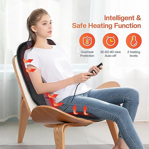 CILI Massage Chair Pad, Back Massager with Heat, Massage Seat Cushion with 10 Vibration Motors, 30-60-90 Minutes Heating Options
