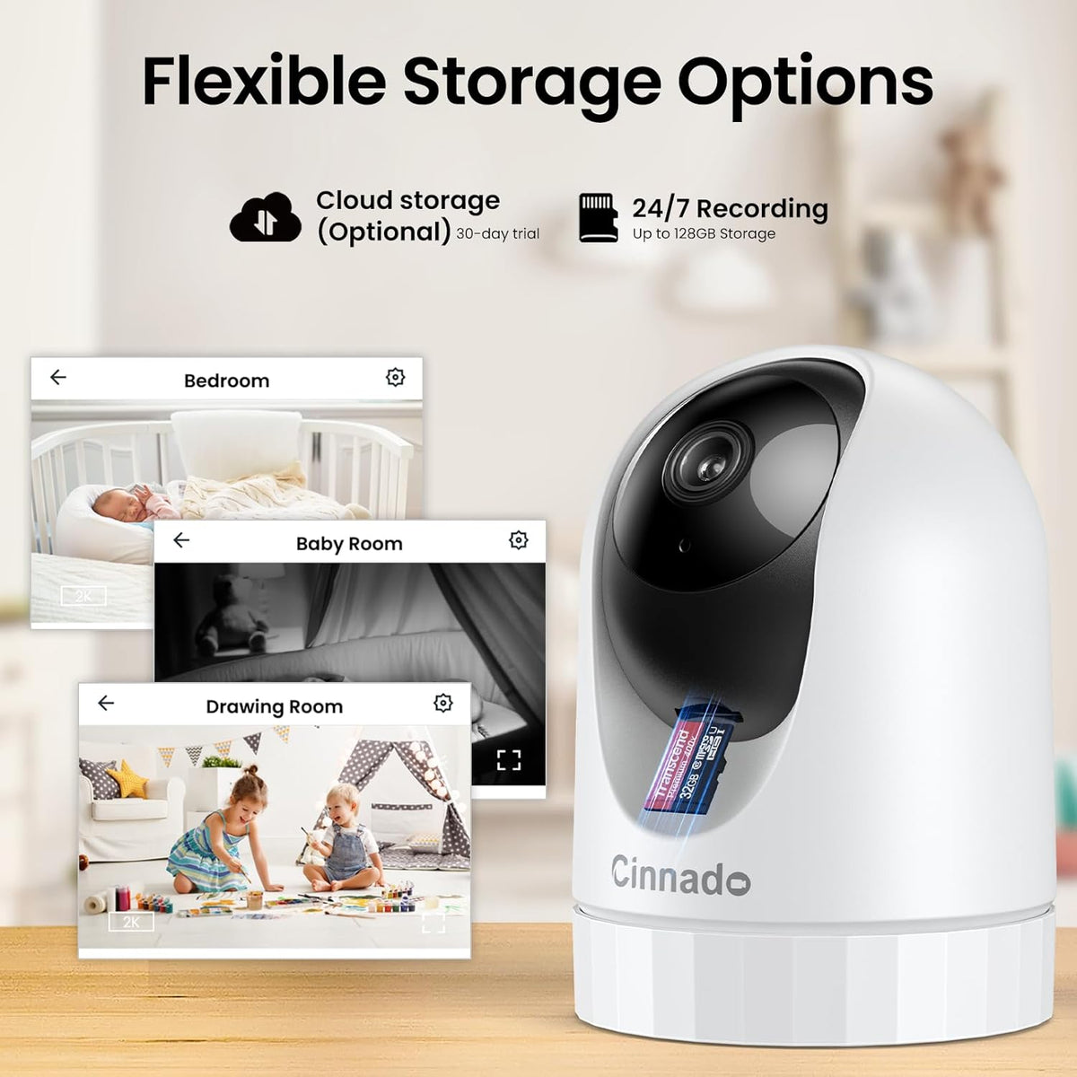 Cinnado Security Camera Indoor-2K 360° WiFi Cameras for Home Security, Pet/Dog/Baby Camera with Phone app, 2-Way Audio, Night Vision