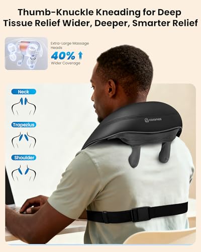 COMFIER Cordless Neck Massager with Heat, 4D Kneading Shiatsu Neck and Shoulder Massager Deep Tissue, Hands-Free Straps
