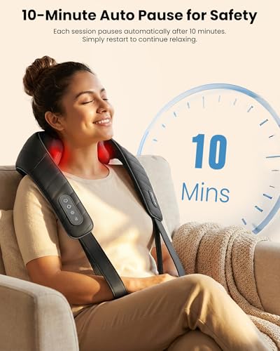COMFIER Cordless Neck Massager with Heat, 4D Kneading Shiatsu Neck and Shoulder Massager Deep Tissue, Hands-Free Straps